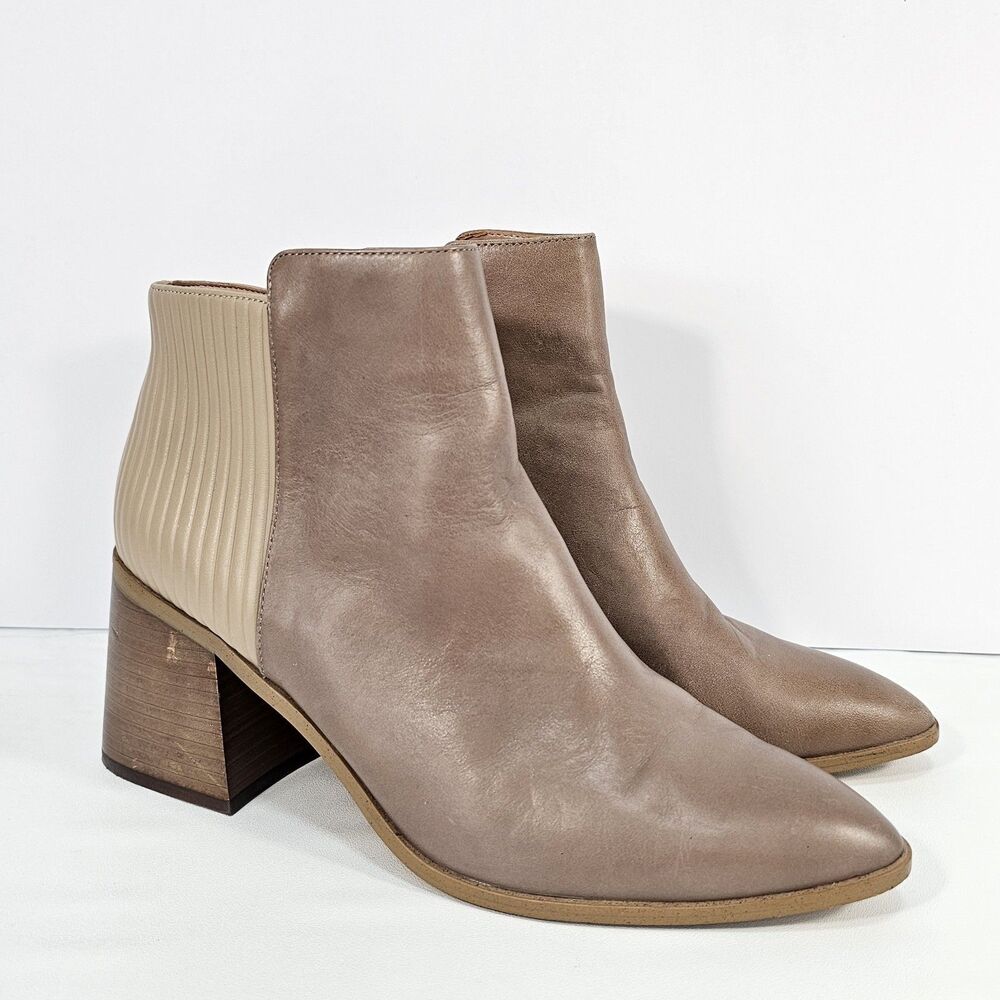 Zac Zac Posen Tanesha Block Heel Ankle Boots Taupe Beige Leather Size 10M